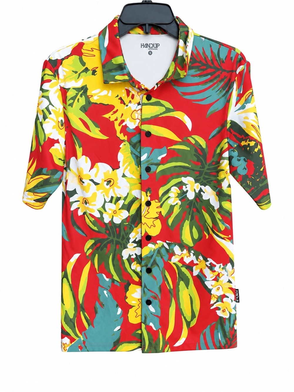 Red Tropical Floral Short-Sleeve Button-Up Shirt
